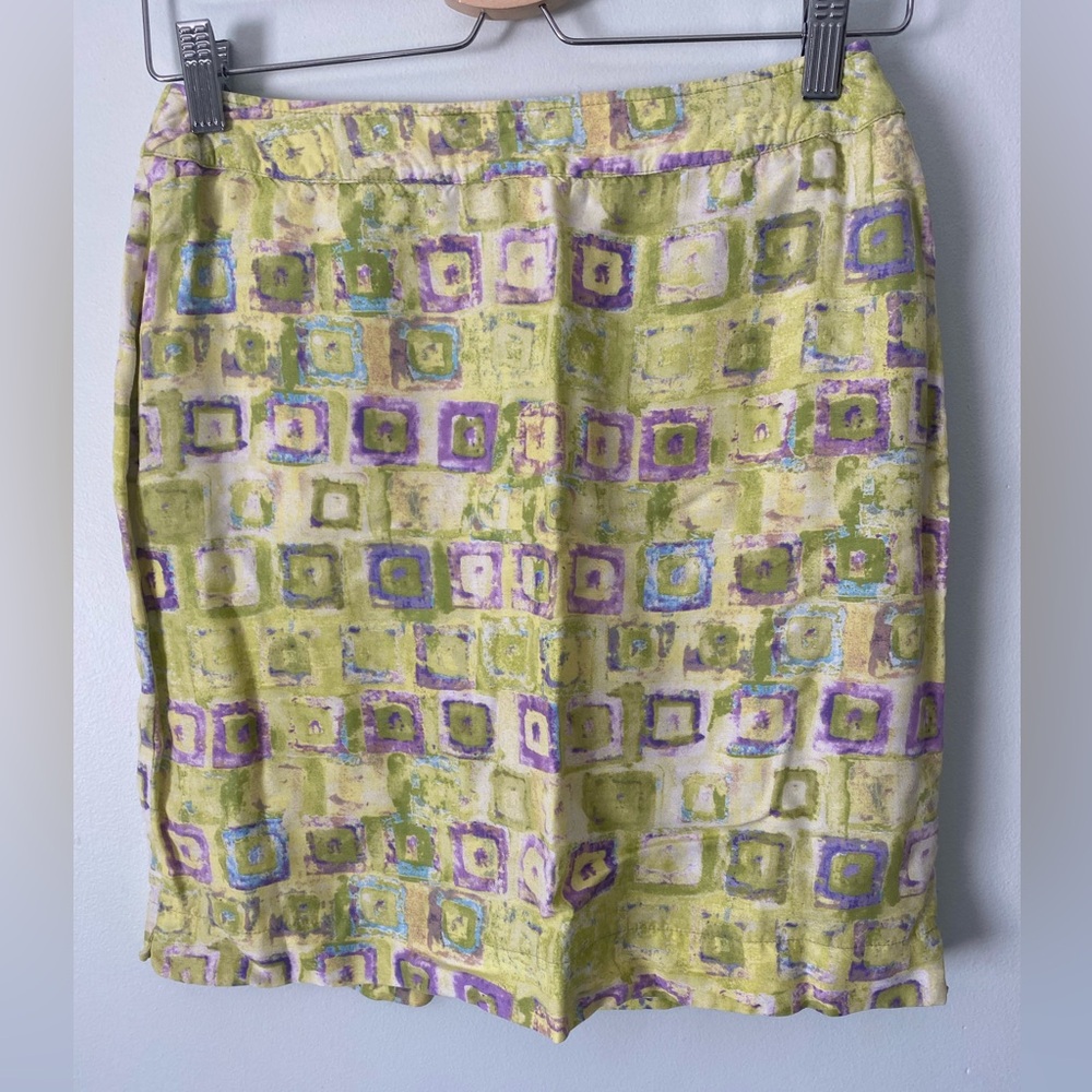 Marella Made in Italy Vintage Green Zip Up Skirt Size US 8 Purple Graphic Print